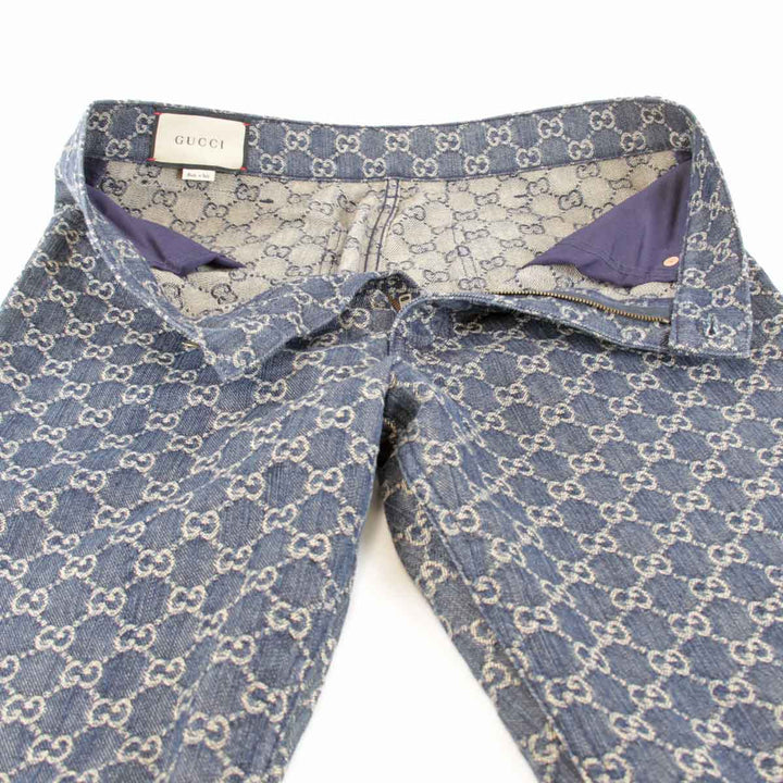 美品『USED』 
GUCCI グッチ 
 総GG柄 サイズ32 デニムパンツ 
コットン ネイビー