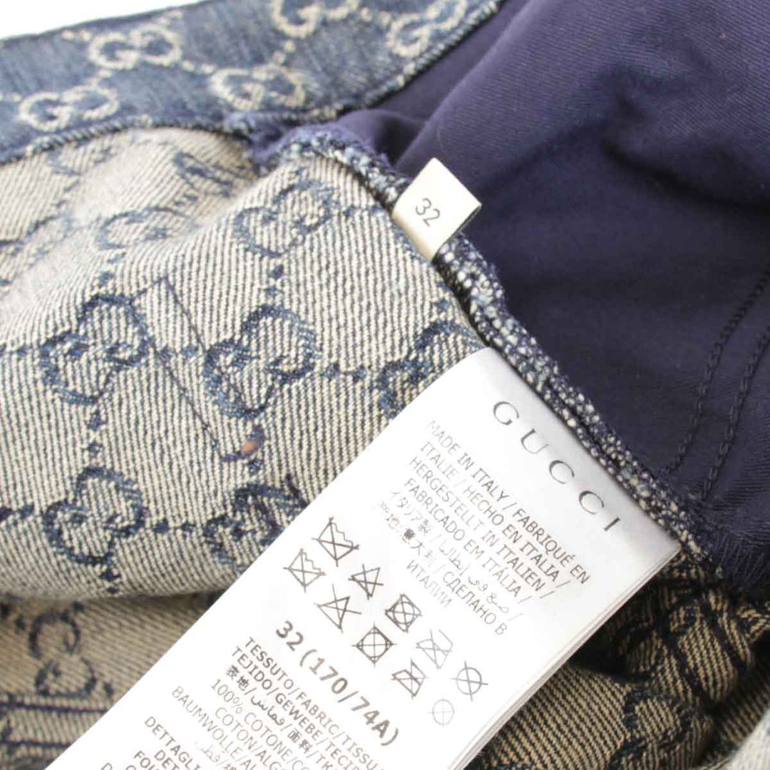 美品『USED』 
GUCCI グッチ 
 総GG柄 サイズ32 デニムパンツ 
コットン ネイビー