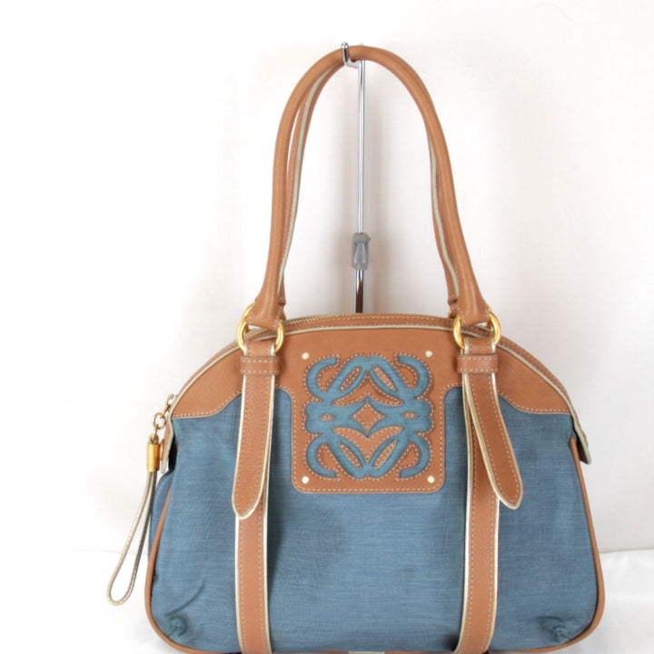【価格改定】美品『USED』 
LOEWE ロエベ 
 アナグラム ハンドバッグ 
キャンバス/レザー ブルー