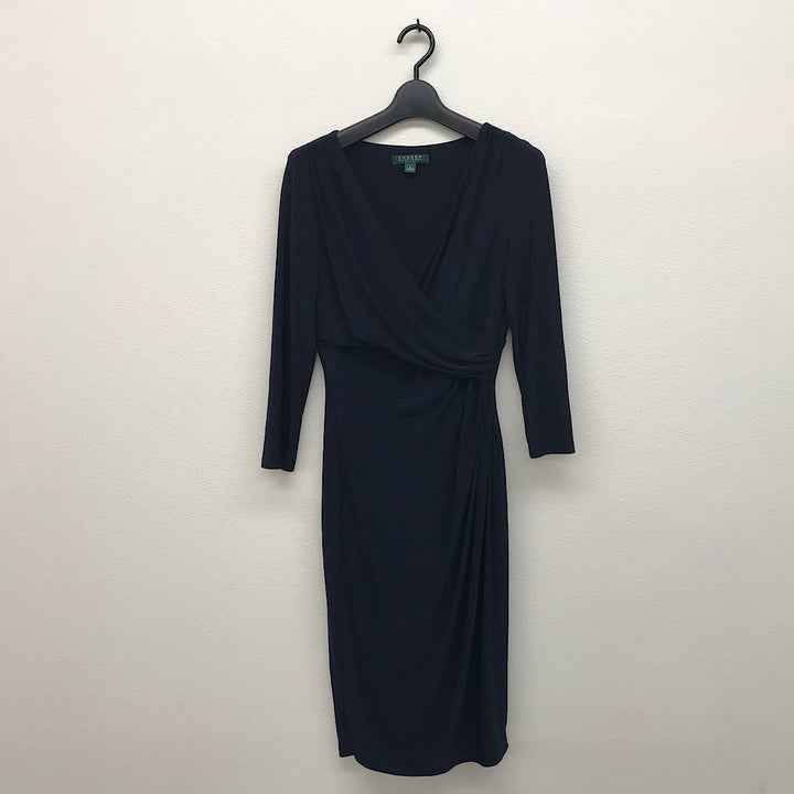 『USED』 
RALPH LAUREN ラルフローレン 
 RALPH LAUREN DRESS　サイズ4 160/88A RN41381 ワンピース 
ポリエステル/ポリウレタン  ネイビー系