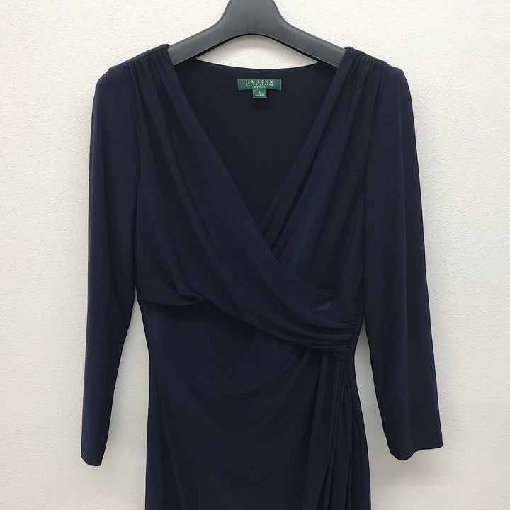 『USED』 
RALPH LAUREN ラルフローレン 
 RALPH LAUREN DRESS　サイズ4 160/88A RN41381 ワンピース 
ポリエステル/ポリウレタン  ネイビー系