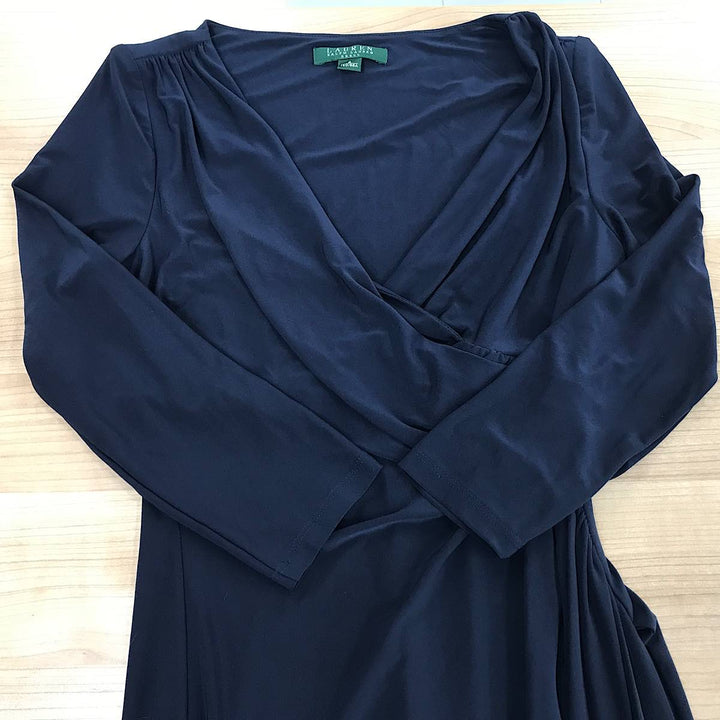 『USED』 
RALPH LAUREN ラルフローレン 
 RALPH LAUREN DRESS　サイズ4 160/88A RN41381 ワンピース 
ポリエステル/ポリウレタン  ネイビー系