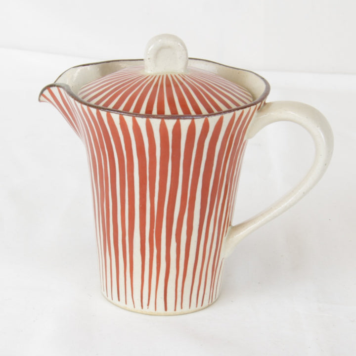 美品『USED』 
 
 十草模様 ティーポット 陶印あり 食器 
陶器 レッド