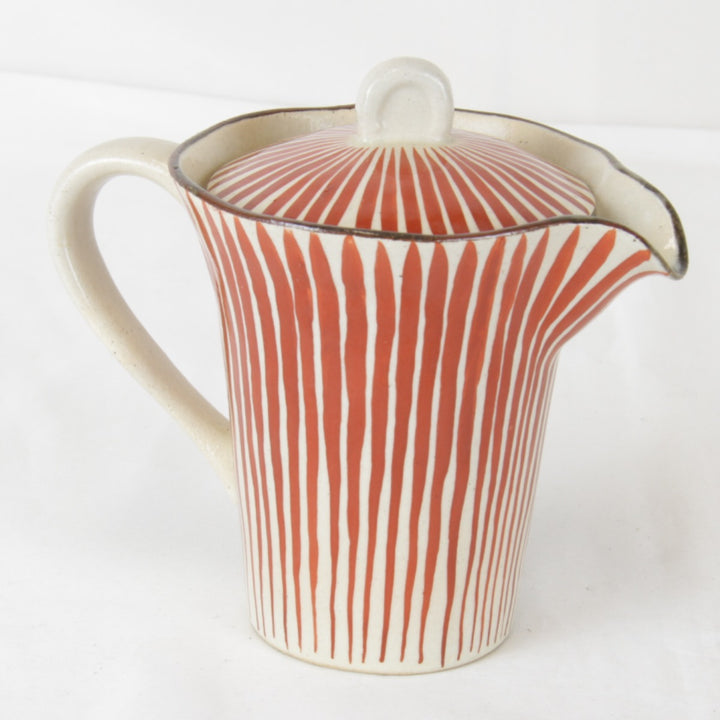 美品『USED』 
 
 十草模様 ティーポット 陶印あり 食器 
陶器 レッド