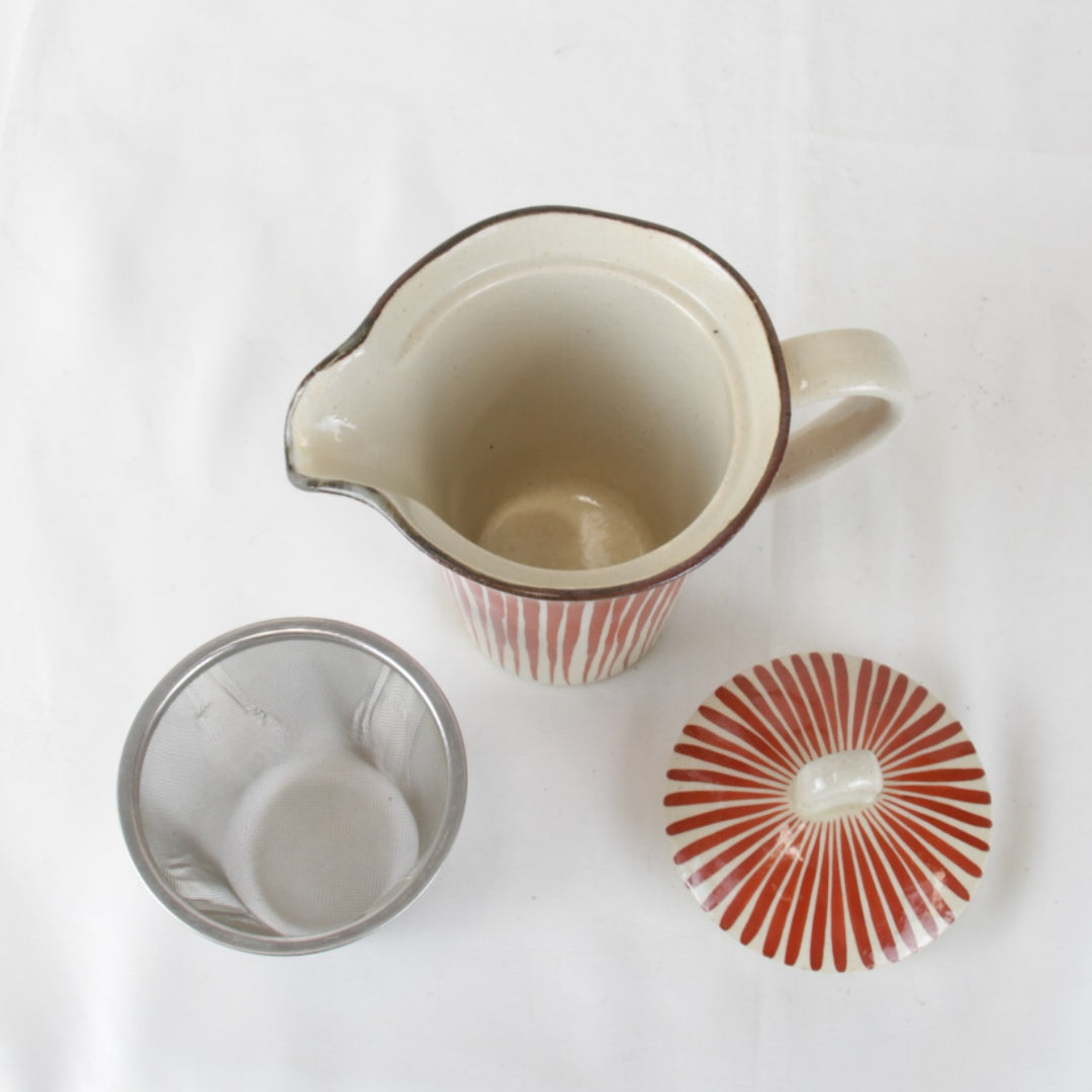 美品『USED』 
 
 十草模様 ティーポット 陶印あり 食器 
陶器 レッド