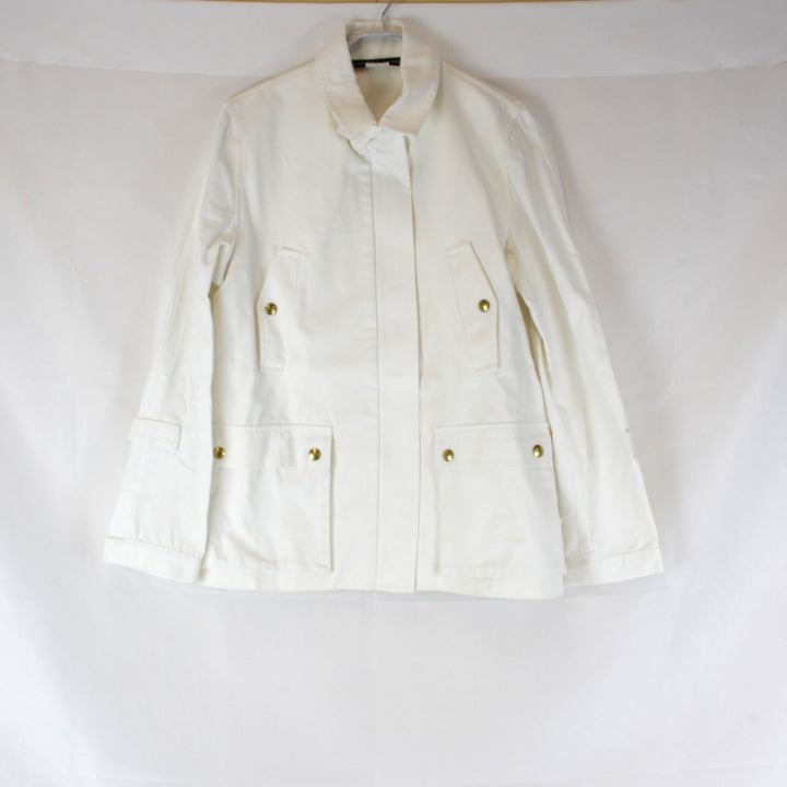 美品『USED』 
 
 LES prairies DE paris コットンジャケット 白 4 シンプル ノーカラージャケット 
 ホワイト