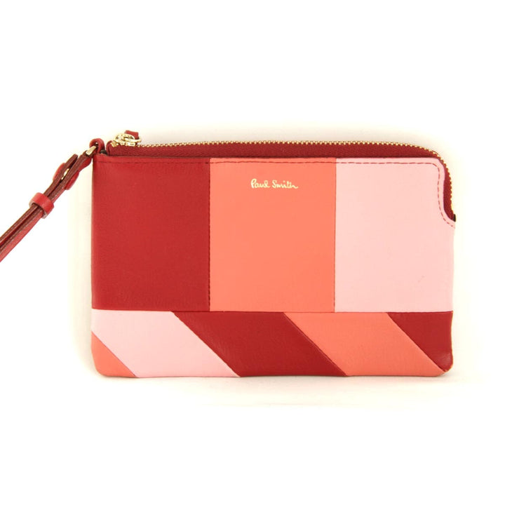 『USED』 
Paul Smith ポール・スミス 
 アングルストライプ ポーチ 
レザー レッド