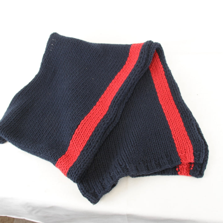 良品『USED』 
POLO JEANS ポロジーンズ 
 メリヤス編み マフラー 
コットン ネイビー×レッド 伸縮性あり