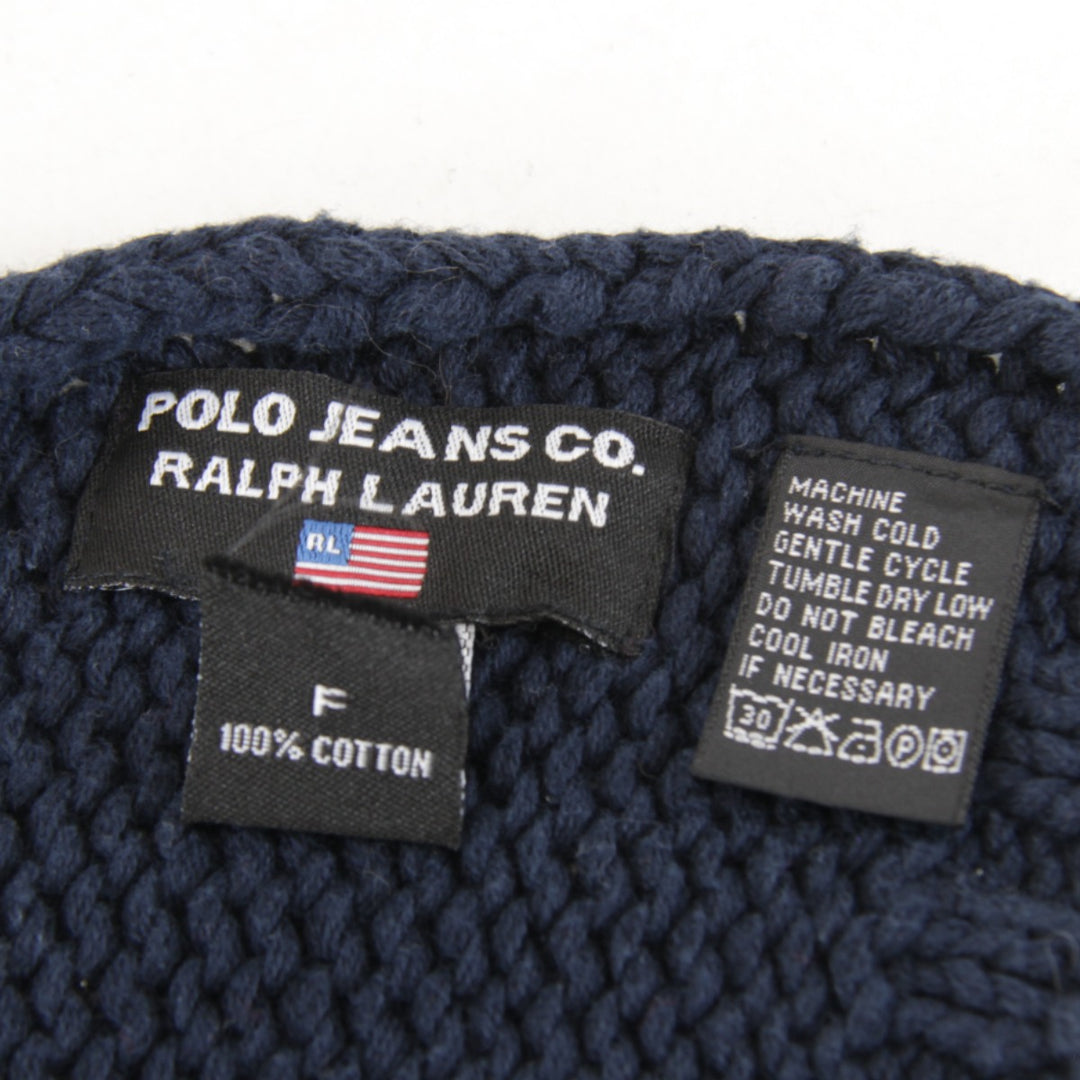 良品『USED』 
POLO JEANS ポロジーンズ 
 メリヤス編み マフラー 
コットン ネイビー×レッド 伸縮性あり
