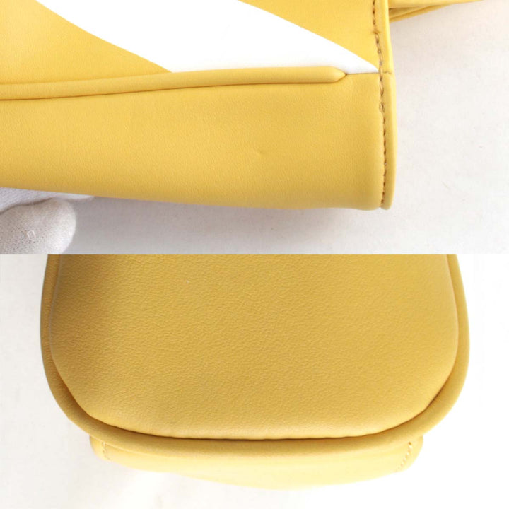 美品『USED』 
MARY QUANT マリークヮント 
 バイアスボーダー トートバッグ 
レザー イエロー