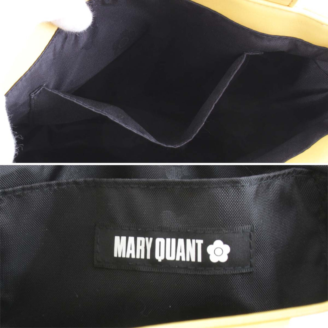 美品『USED』 
MARY QUANT マリークヮント 
 バイアスボーダー トートバッグ 
レザー イエロー