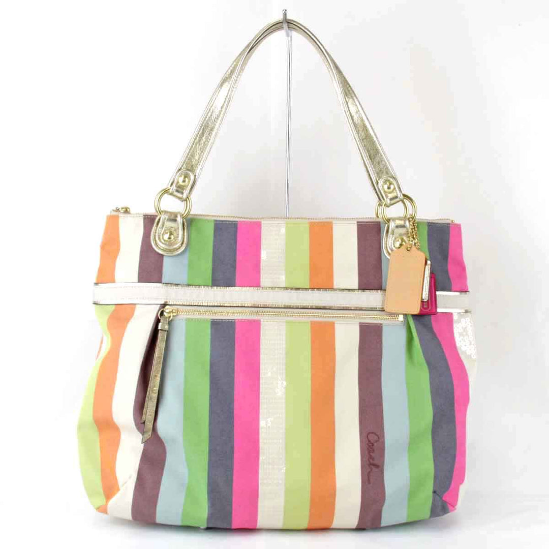 美品『USED』 
COACH コーチ 
 ストライプ K1182-19021 トートバッグ 
キャンバス マルチカラー