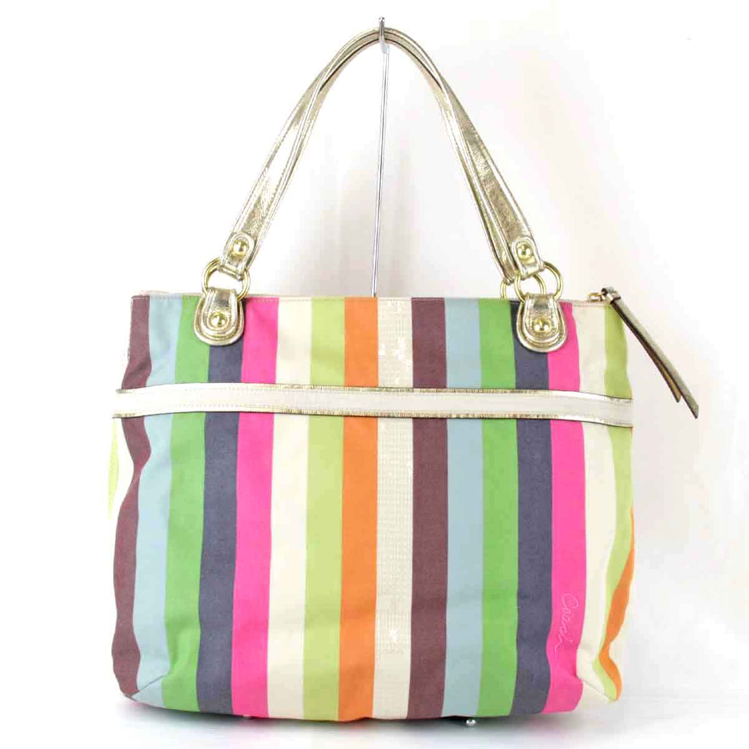 美品『USED』 
COACH コーチ 
 ストライプ K1182-19021 トートバッグ 
キャンバス マルチカラー