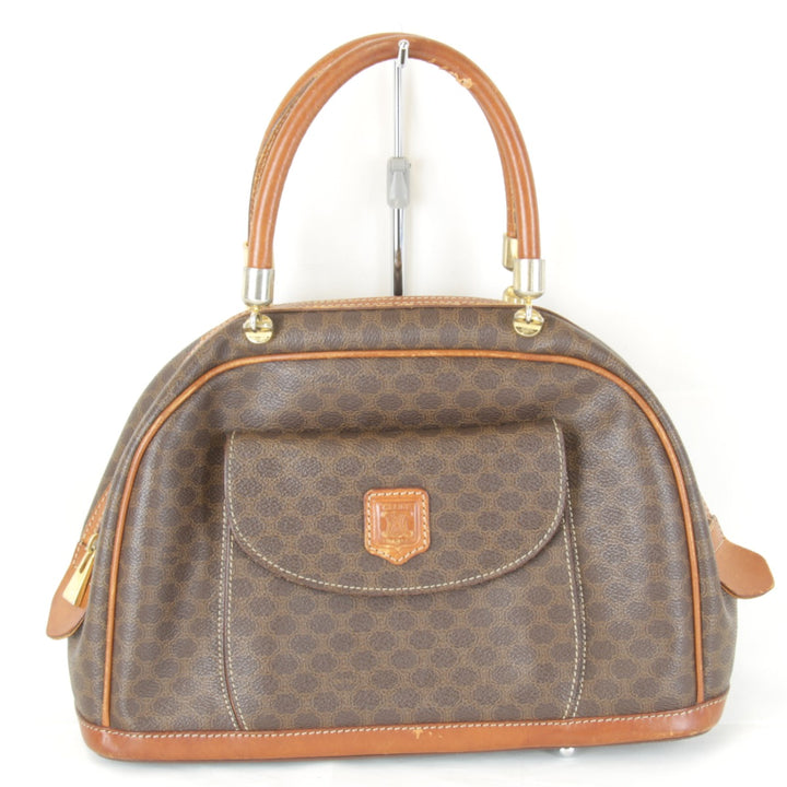 『USED』 
CELINE セリーヌ 
 マカダム ハンドバッグ 
PVC/レザー ブラウン 半月型バッグ
