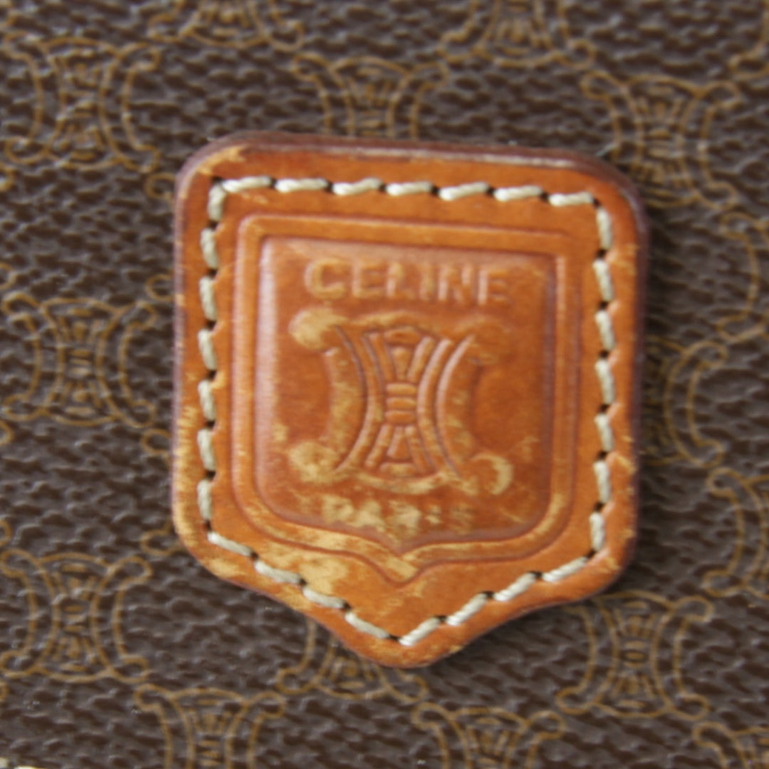 『USED』 
CELINE セリーヌ 
 マカダム ハンドバッグ 
PVC/レザー ブラウン 半月型バッグ