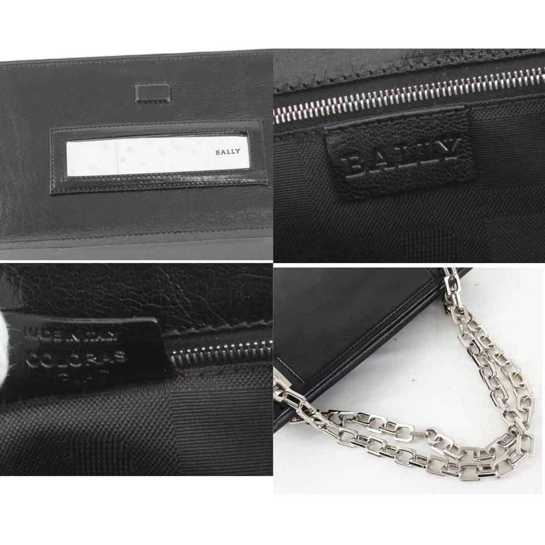『USED』 
BALLY バリー 
 チェーン ショルダーバッグ 
レザー ブラック
