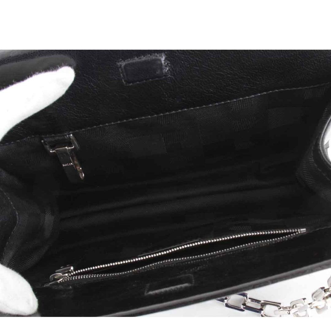 『USED』 
BALLY バリー 
 チェーン ショルダーバッグ 
レザー ブラック