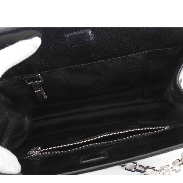 『USED』 
BALLY バリー 
 チェーン ショルダーバッグ 
レザー ブラック