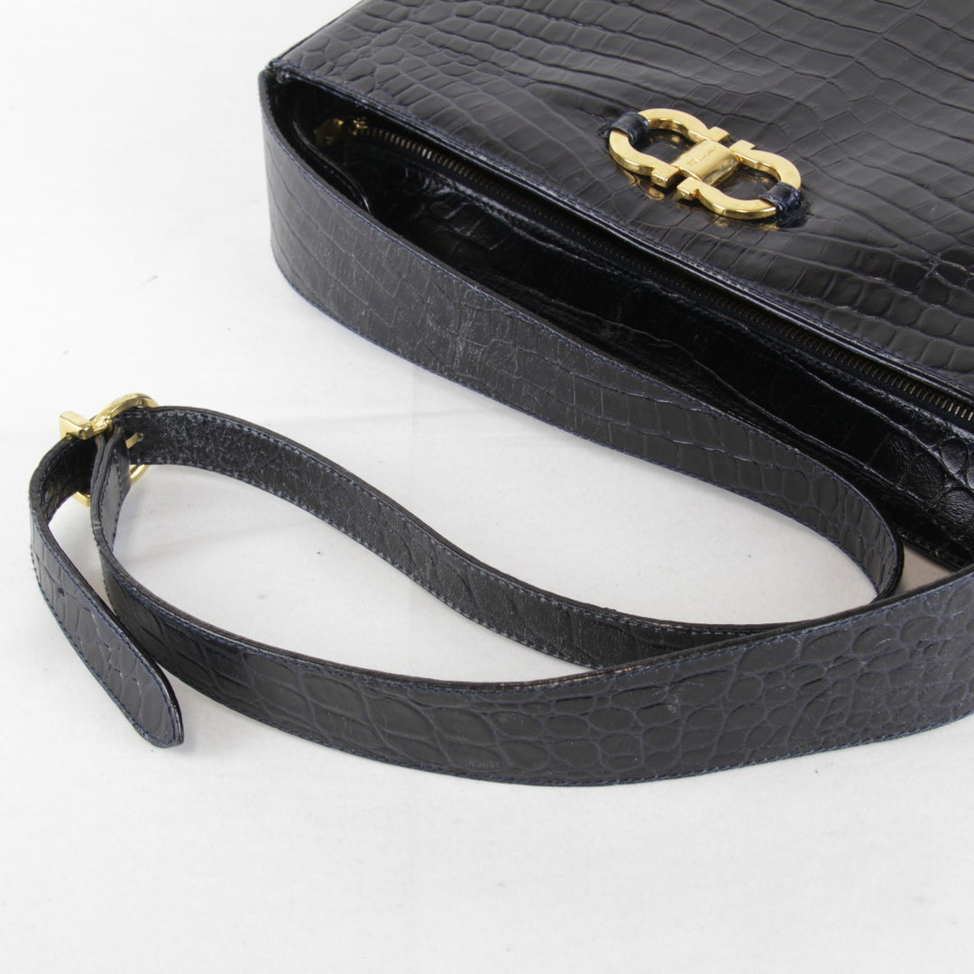 『USED』 
Salvatore Ferragamo フェラガモ 
 ガンチーニ ショルダーバッグ 
レザー ブラック