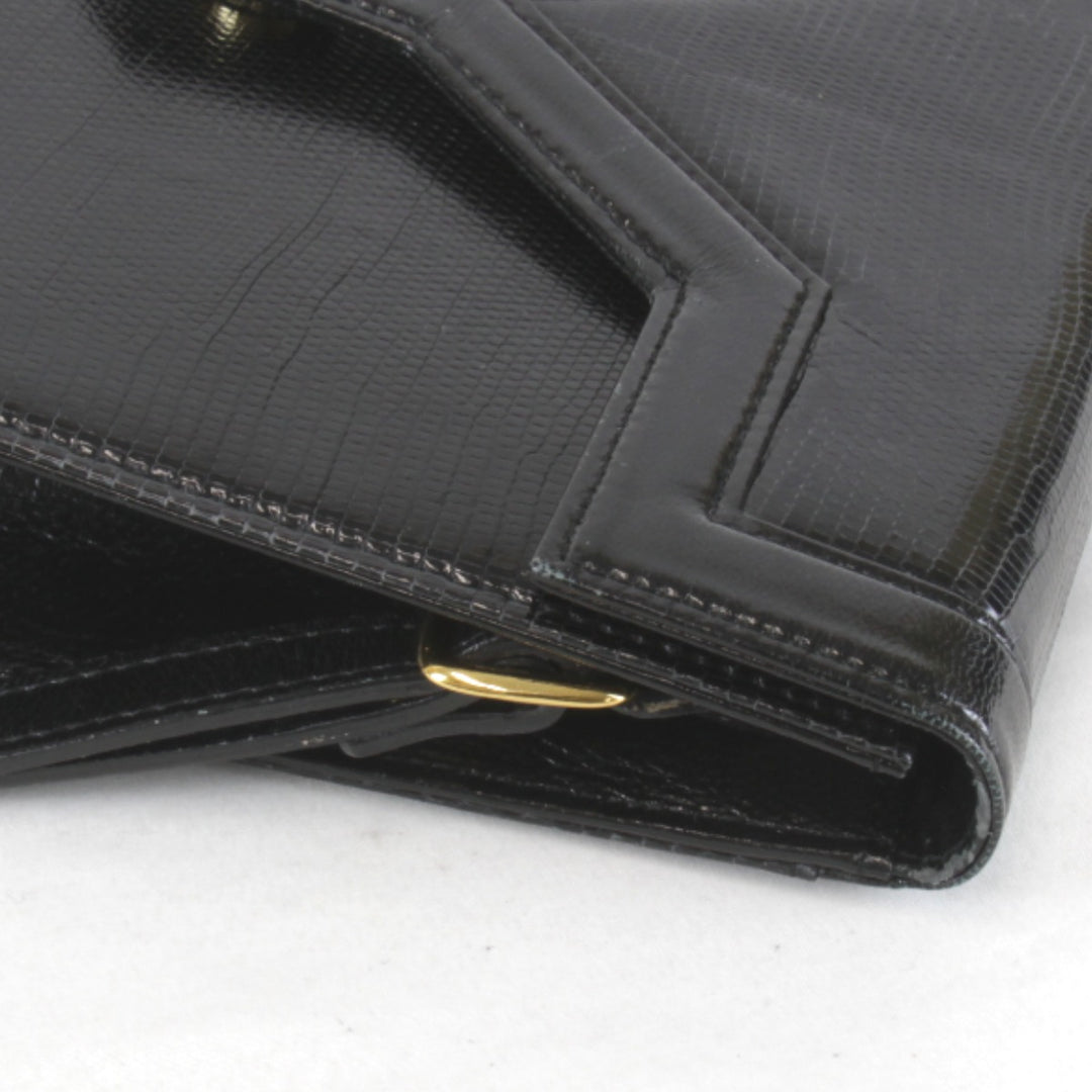 【価格改定】『USED』 
YVES SAINT LAURENT イヴ・サンローラン 
 リザード シンプル 光沢あり PVCレザー ショルダーバッグ 
レザー ブラック
