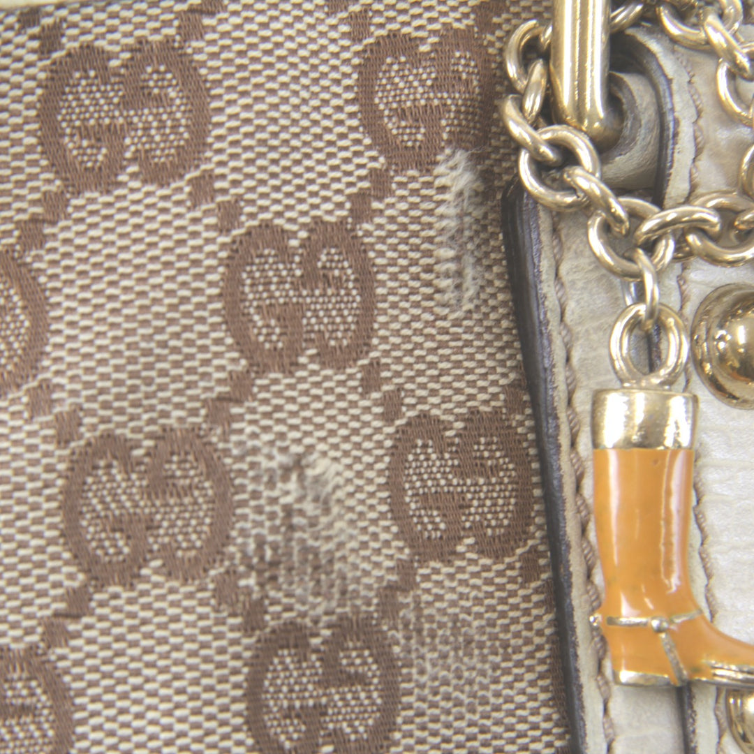 『USED』 
GUCCI グッチ 
 シェリーライン ミニハンドバッグ チャーム付き 139261・213048 ハンドバッグ 
GGキャンバス ベージュ