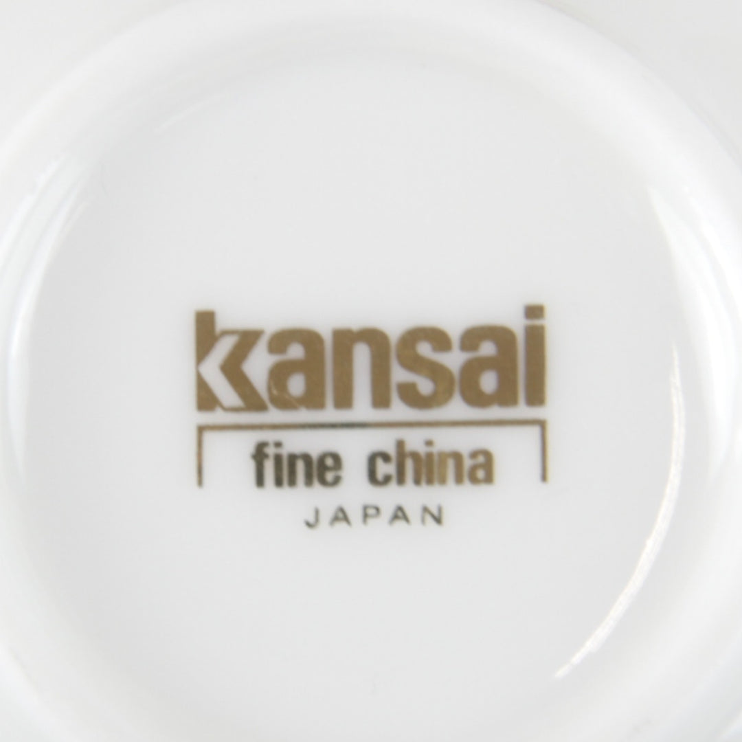 良品『USED』 
 
 カンサイ ファインチャイナ 湯呑み＆小皿3客セット 食器 
陶磁器 ネイビー×ホワイト 金縁　クールな色と柄