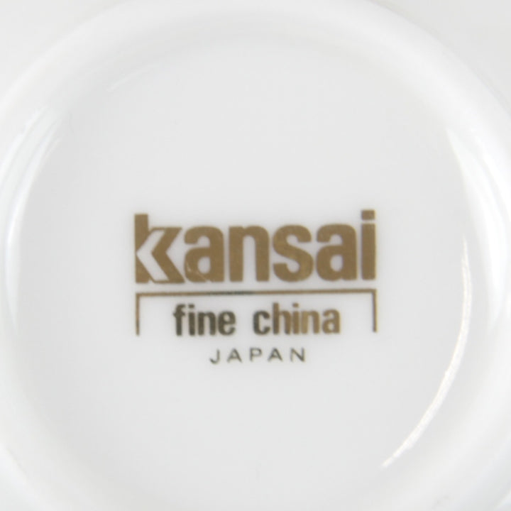 良品『USED』 
 
 カンサイ ファインチャイナ 湯呑み＆小皿3客セット 食器 
陶磁器 ネイビー×ホワイト 金縁　クールな色と柄