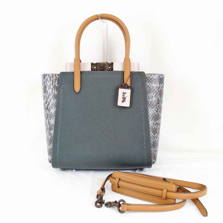 美品『USED』 
COACH コーチ 
 トループ K1980-79474 トートバッグ 
レザー/パイソン  ダークグリーン