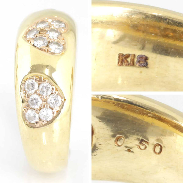 美品『USED』 K18 
 3Pハートリング リング・指輪
 ダイヤモンド 0.50 10.6g