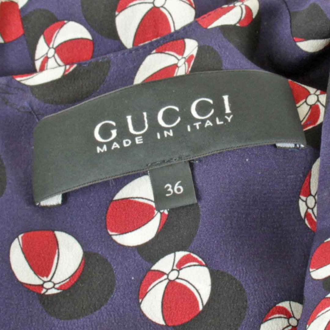 美品『USED』 
GUCCI グッチ 
 ビーチボール×ハートプリント ワンピース 
シルク ネイビー