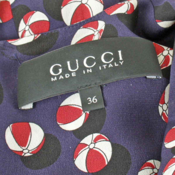 美品『USED』 
GUCCI グッチ 
 ビーチボール×ハートプリント ワンピース 
シルク ネイビー