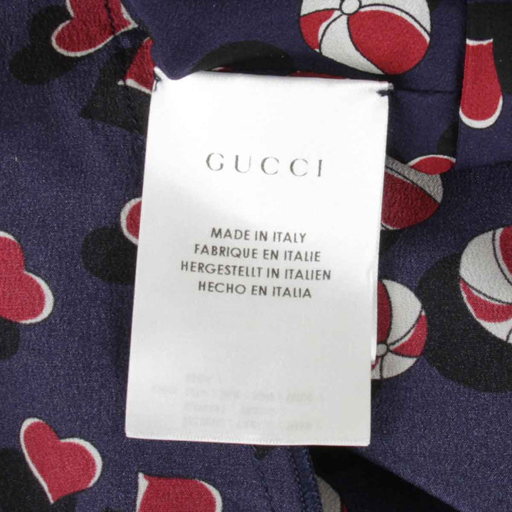 美品『USED』 
GUCCI グッチ 
 ビーチボール×ハートプリント ワンピース 
シルク ネイビー