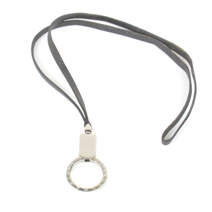 『USED』 
BVLGARI ブルガリ 
 ネックストラップ ストラップ 
レザー/メタル  シルバーカラー×ダークブラウン