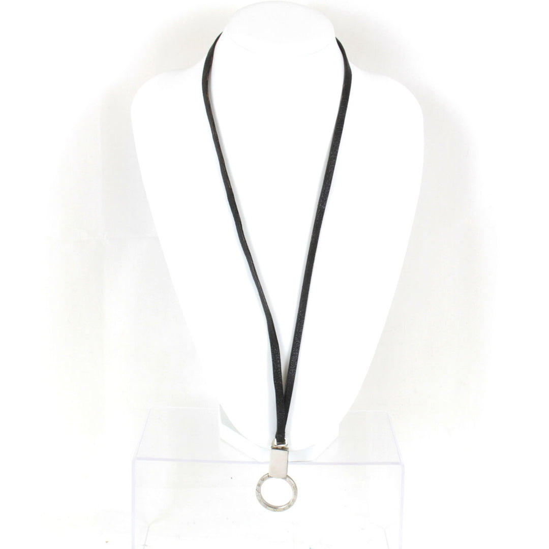 『USED』 
BVLGARI ブルガリ 
 ネックストラップ ストラップ 
レザー/メタル  シルバーカラー×ダークブラウン