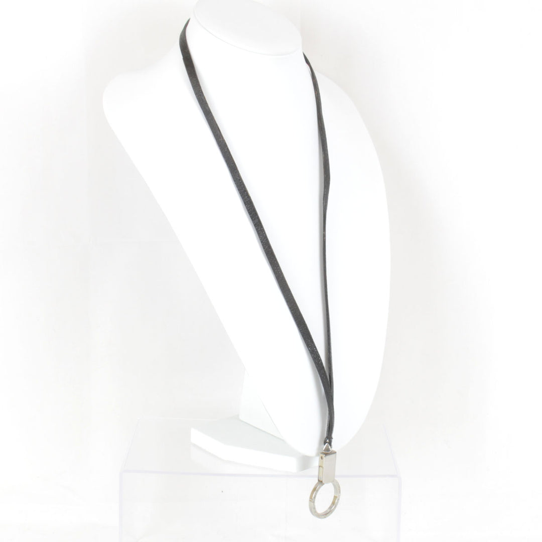 『USED』 
BVLGARI ブルガリ 
 ネックストラップ ストラップ 
レザー/メタル  シルバーカラー×ダークブラウン