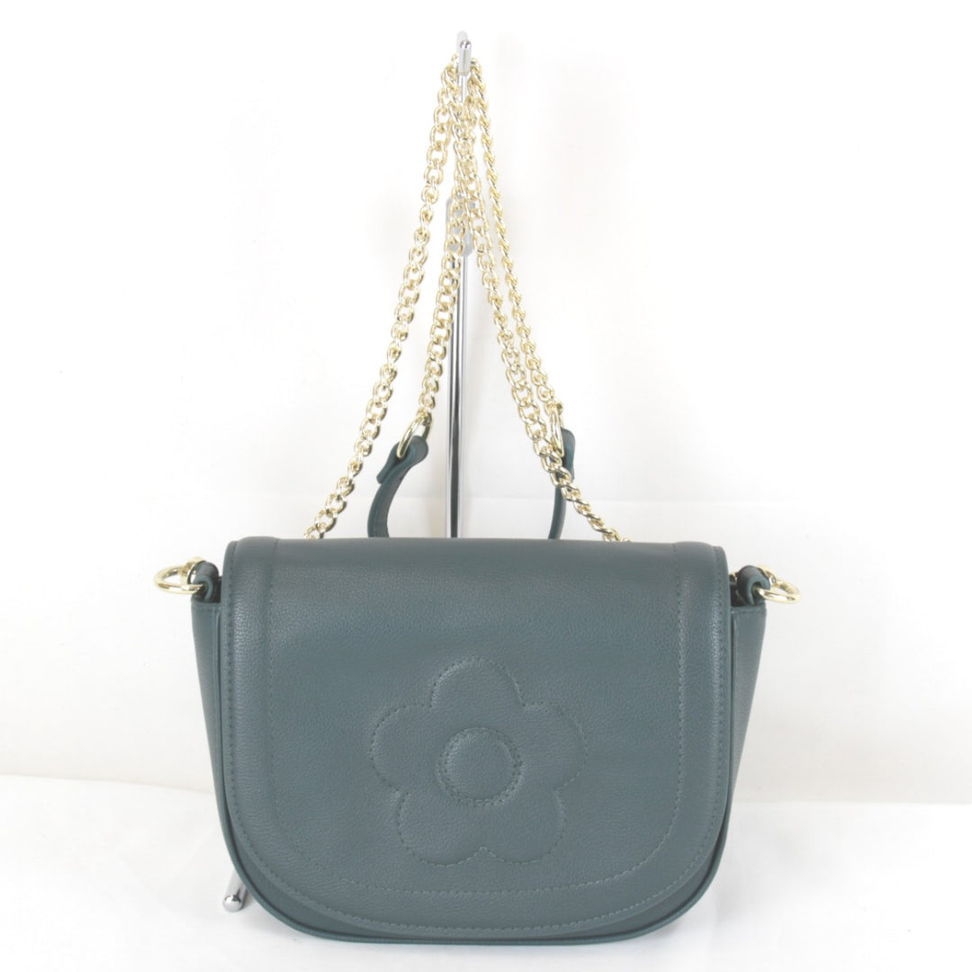 美品『一部難有』 
MARY QUANT マリークヮント 
 デイジー チェーンショルダー ショルダーバッグ 
レザー グリーン