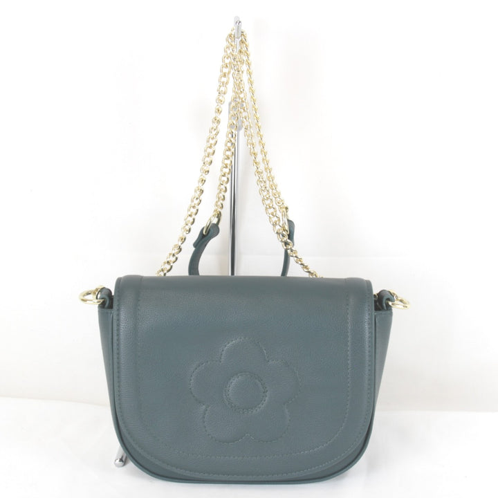 美品『一部難有』 
MARY QUANT マリークヮント 
 デイジー チェーンショルダー ショルダーバッグ 
レザー グリーン