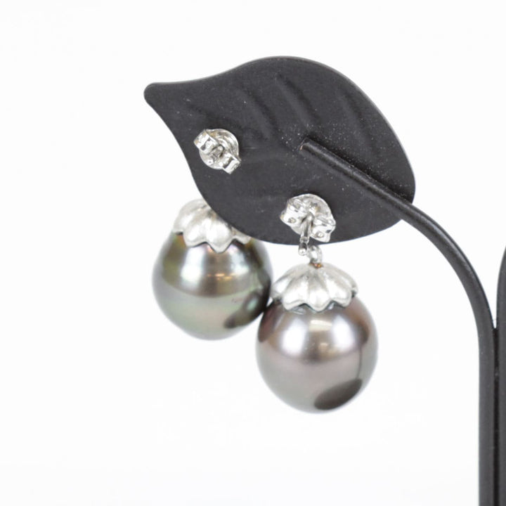 美品『USED』 Pt900/ブラックパール（黒蝶真珠） 
ピアス
 8.4g