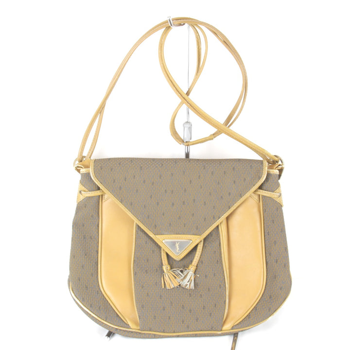 【価格改定】『USED』 
YVES SAINT LAURENT イヴ・サンローラン 
 ヴィンテージ タッセル ショルダーバッグ 
キャンバス/レザー ベージュ