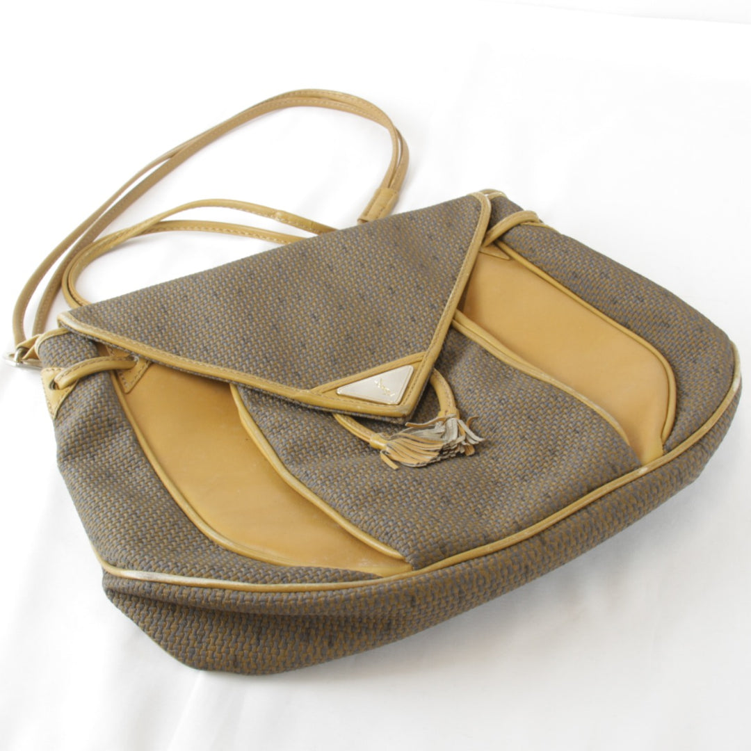 【価格改定】『USED』 
YVES SAINT LAURENT イヴ・サンローラン 
 ヴィンテージ タッセル ショルダーバッグ 
キャンバス/レザー ベージュ