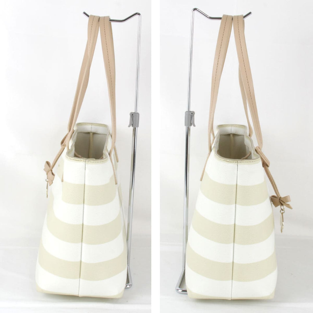 良品『USED』 
Kate Spade ケイトスペード 
 ボーダー トートバッグ 
PVCコーティングキャンバス ベージュ×ホワイト