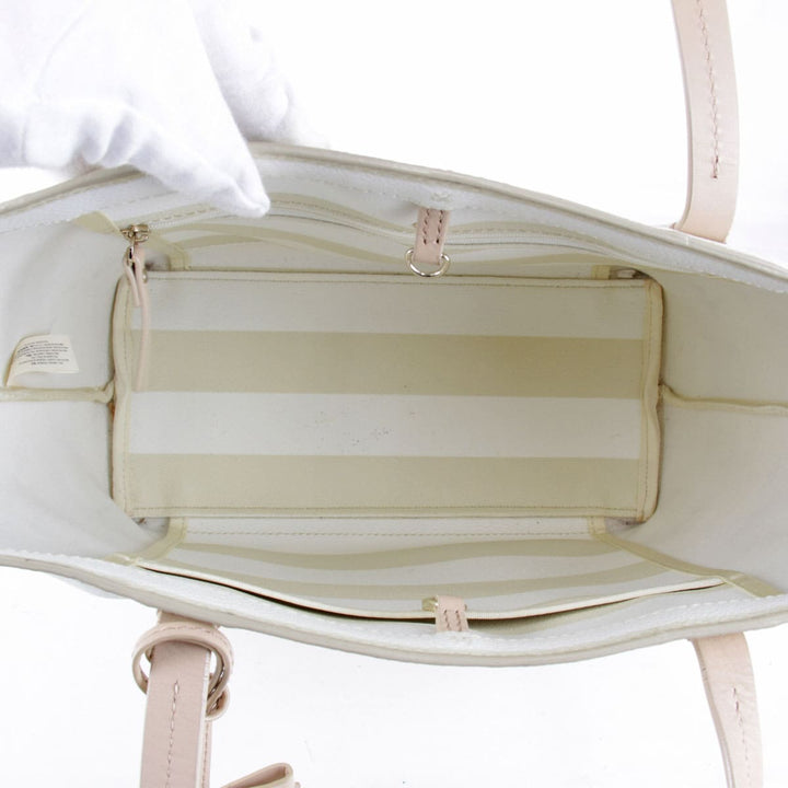 良品『USED』 
Kate Spade ケイトスペード 
 ボーダー トートバッグ 
PVCコーティングキャンバス ベージュ×ホワイト
