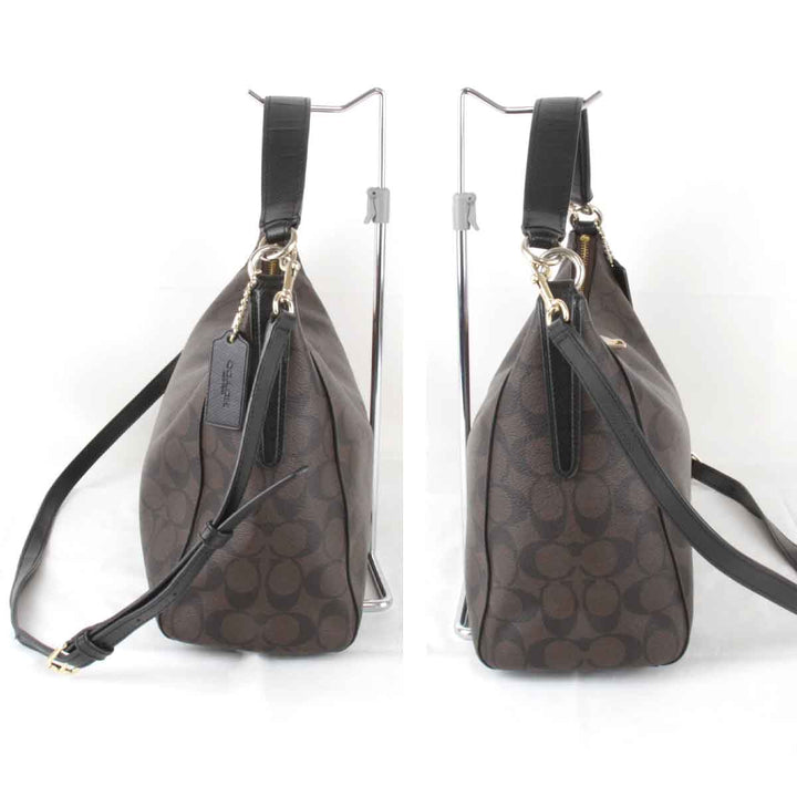 良品『USED』 
COACH コーチ 
 シグネチャー 2way(ベルト穴開け)  F34899 ショルダーバッグ 
PVCコーティングキャンバス ブラウン