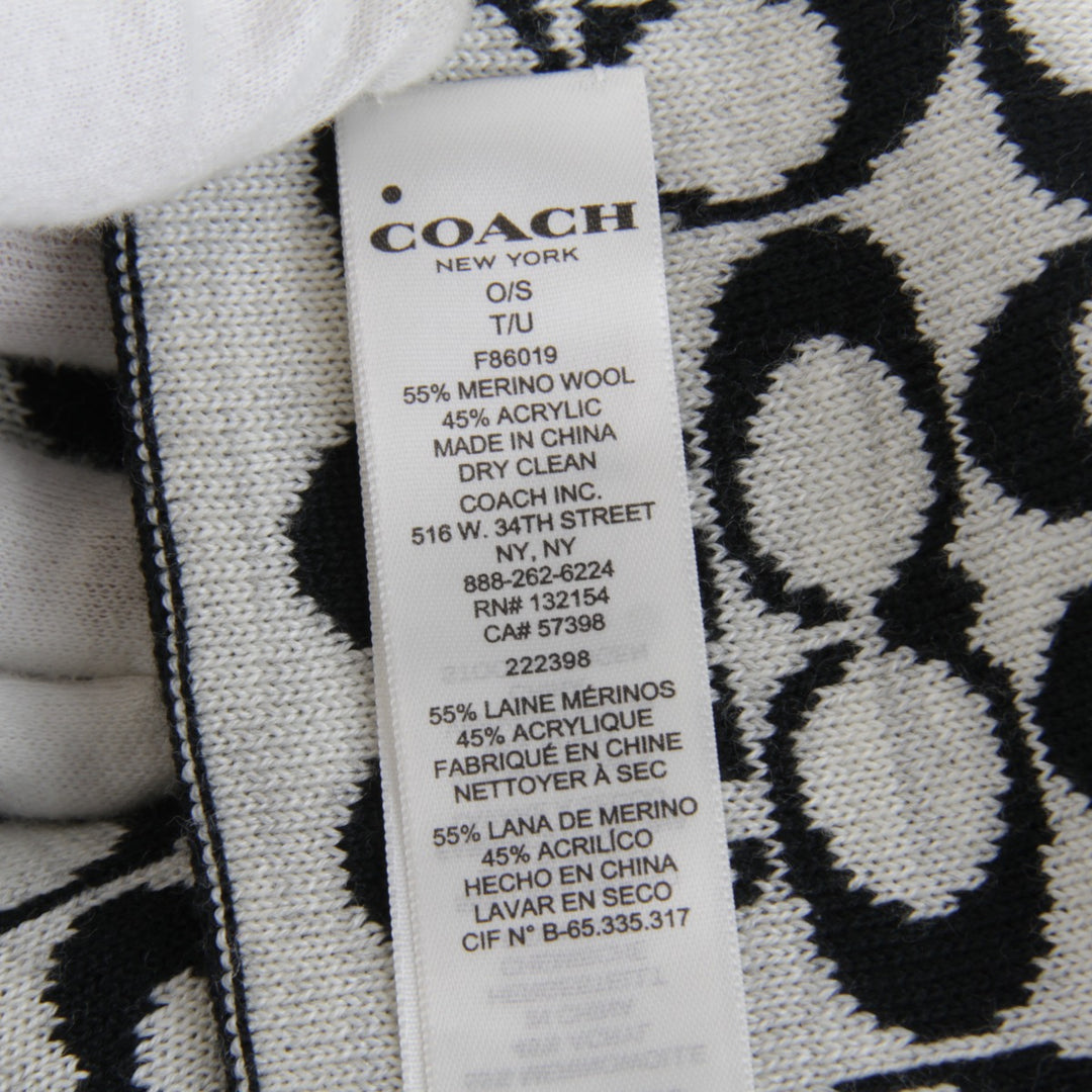 美品『USED』 
COACH コーチ 
 シグネチャー マフラー 
55％メリノウール/45％アクリル ホワイト