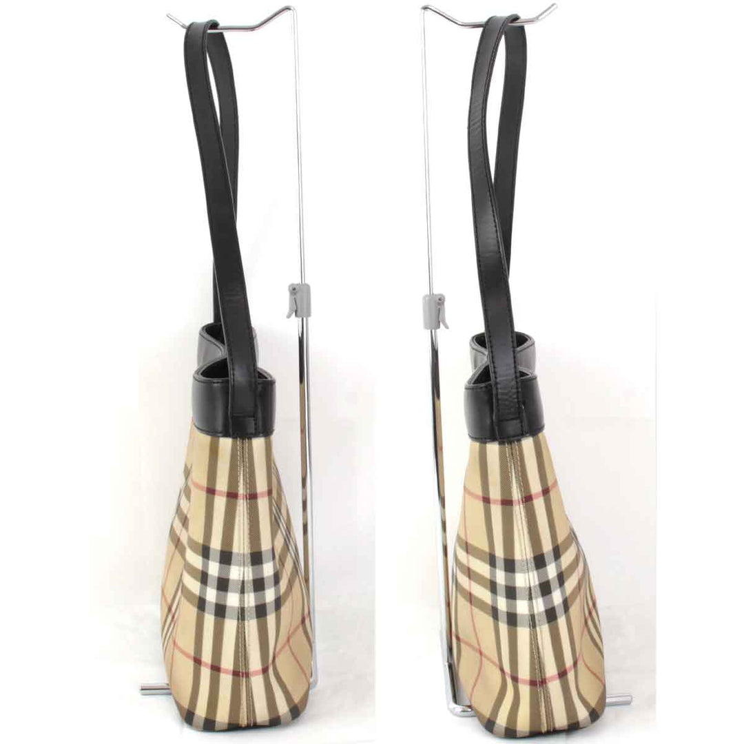 『USED』 
BURBERRY バーバリー 
 ノバチェック ショルダーバッグ 
レザー ブラウン