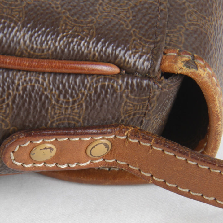【価格改定】『USED』 
CELINE セリーヌ 
 マカダム ミニ ショルダーバッグ 
PVC/レザー ブラウン
