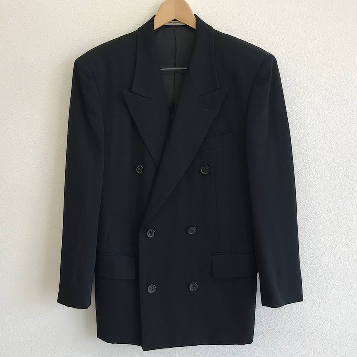 『USED』 
TOKIO KUMAGAI トキオクマガイ 
 80s セットアップ ダブルスーツ ヴィンテージ スーツ 
ウールギャバ ブラック