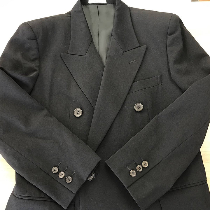 『USED』 
TOKIO KUMAGAI トキオクマガイ 
 80s セットアップ ダブルスーツ ヴィンテージ スーツ 
ウールギャバ ブラック