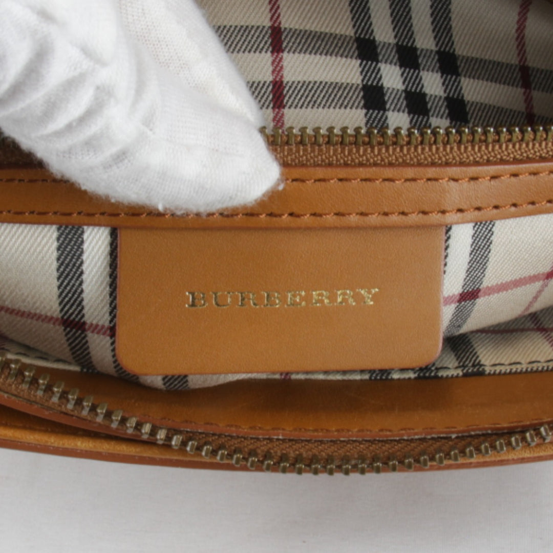 『USED』 
BURBERRY バーバリー 
 内ノバチェック ハンドバッグ 
レザー キャメル