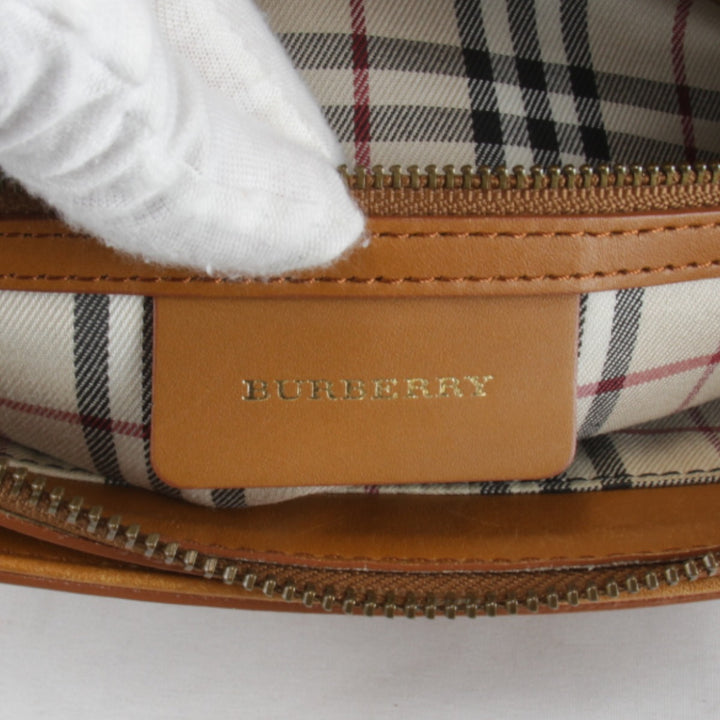 『USED』 
BURBERRY バーバリー 
 内ノバチェック ハンドバッグ 
レザー キャメル